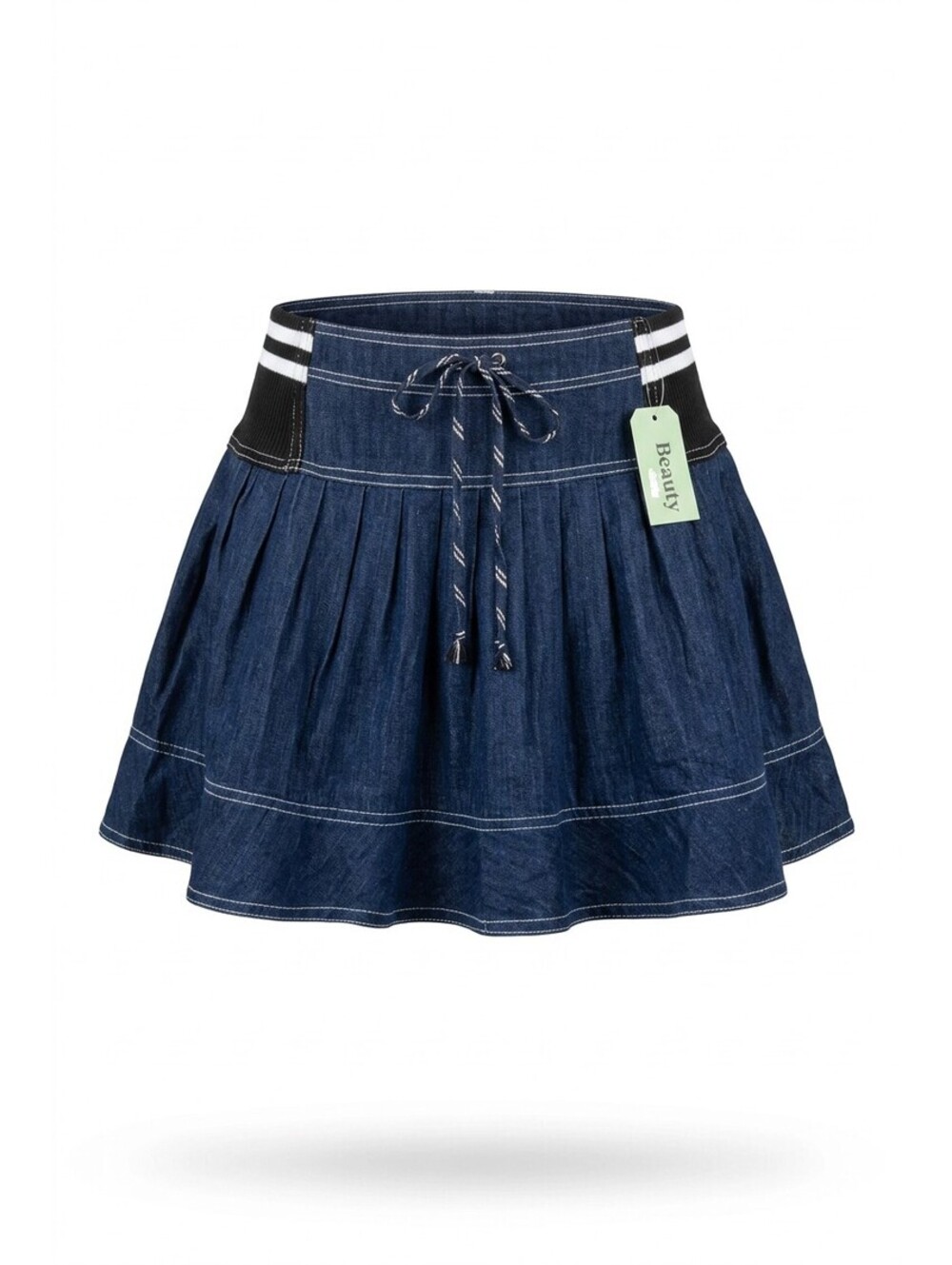 NWT Pilcro Anthropologie Dark Denim Circle Mini Skirt Striped Tie Sporty Prep L - Picture 1 of 11